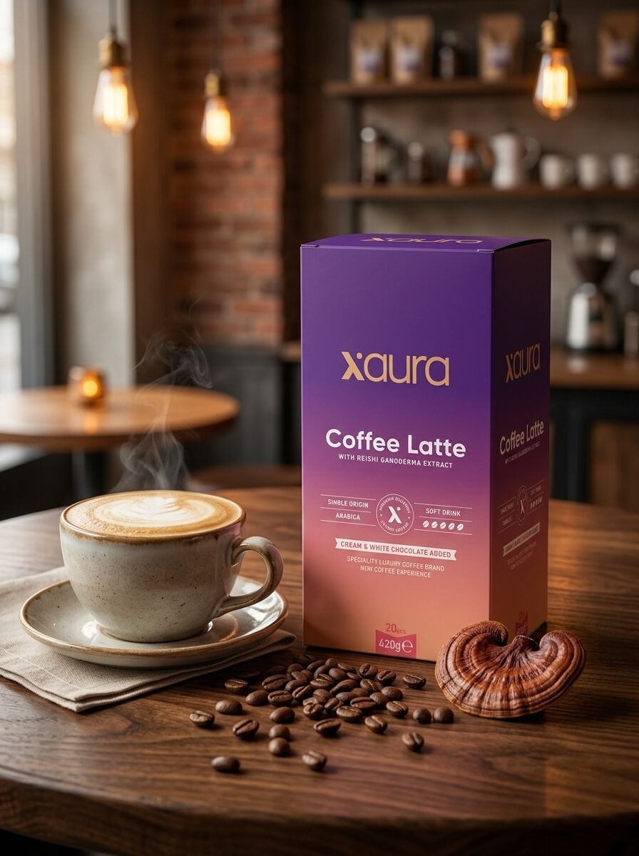 X-Aura Coffee Latte - Reishi Mantarlı Fonksiyonel Hazır Kahve (21 gr x 20 Adet)