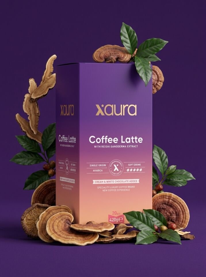 X-Aura Coffee Latte - Reishi Mantarlı Fonksiyonel Hazır Kahve (21 gr x 20 Adet)