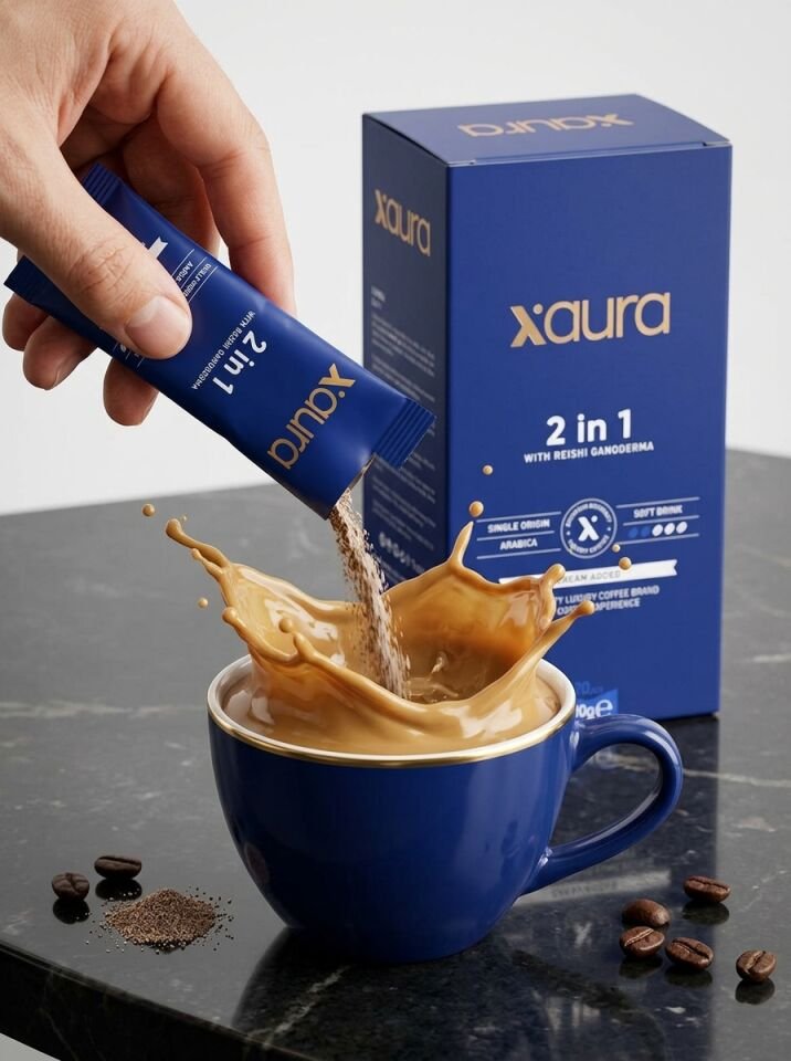 X-Aura 2 in 1 Şekersiz Hazır Kahve - Reishi Mantarlı Fonksiyonel Gurme Kahve (14 gr x 20 Adet)