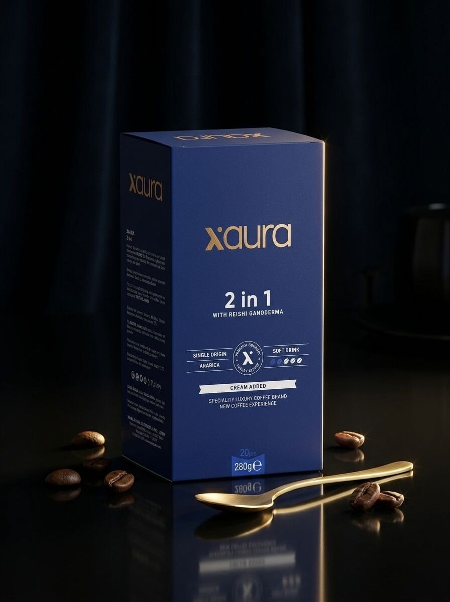 X-Aura 2 in 1 Şekersiz Hazır Kahve - Reishi Mantarlı Fonksiyonel Gurme Kahve (14 gr x 20 Adet)