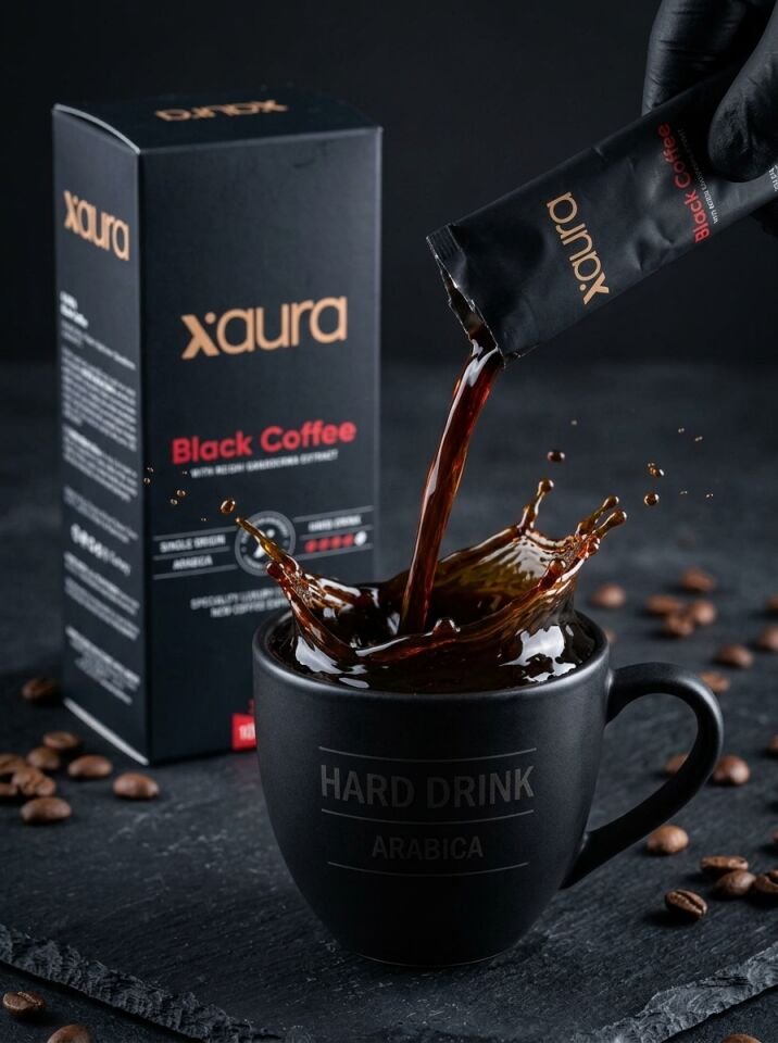X-Aura Black Coffee - Reishi Mantarlı Sert ve Sade Hazır Kahve (3.5 gr x 30 Adet)
