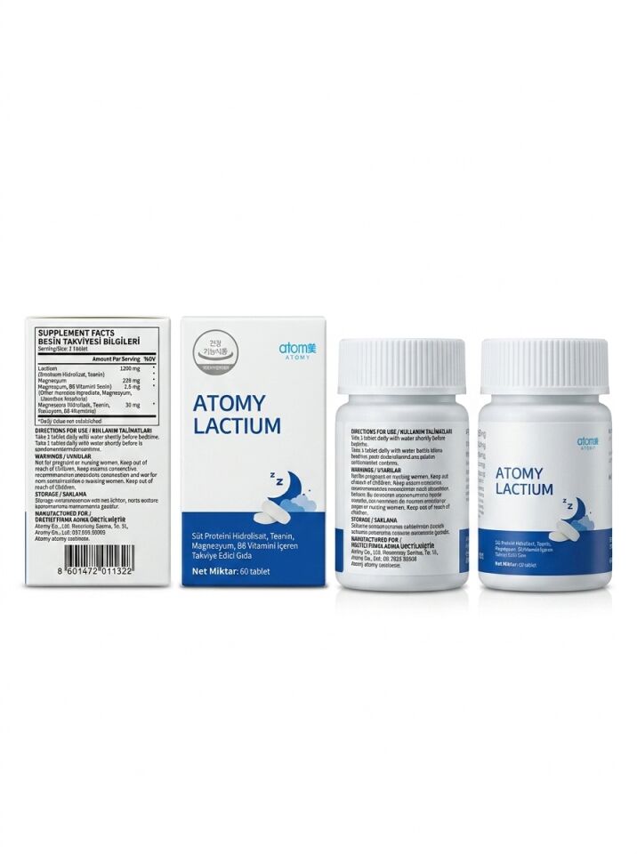 Atomy Lactium Süt Proteini Hidrolizatı, L-Teanin, Magnezyum ve B6 İçeren 60 Tablet