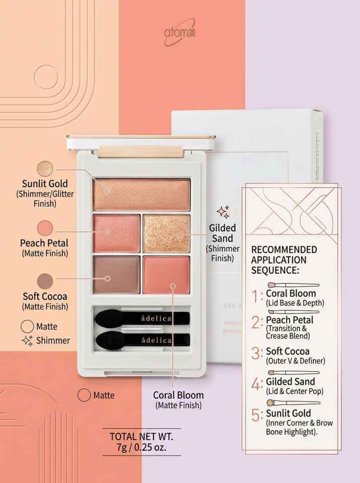 Atomy Adelica Eye Palette No.2 Peach Coral 5’li Far Paleti 7 g