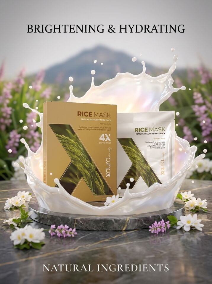 Xaura Beauty Rice Mask – Doğal Pirinç Özlü Aydınlatıcı Kağıt Yüz Maskesi (4'lü Paket)