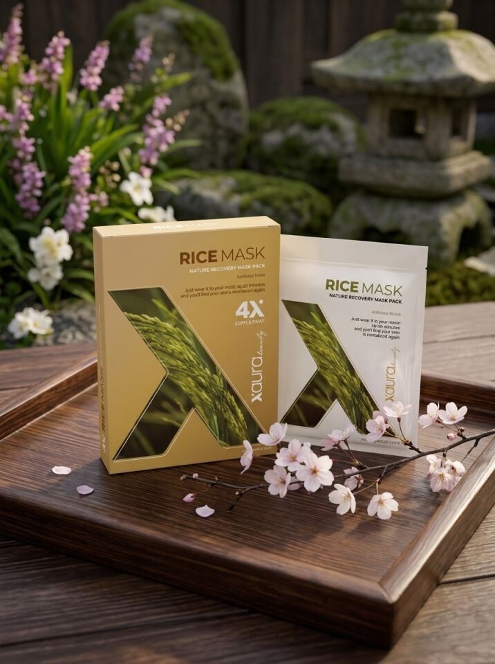 Xaura Beauty Rice Mask – Doğal Pirinç Özlü Aydınlatıcı Kağıt Yüz Maskesi (4'lü Paket)