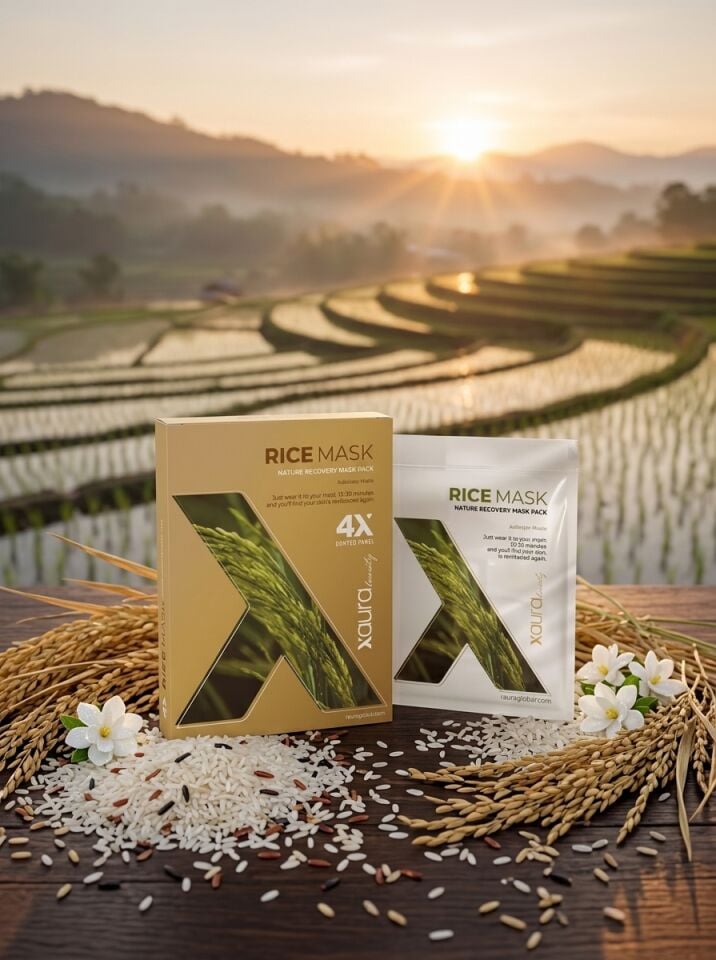 Xaura Beauty Rice Mask – Doğal Pirinç Özlü Aydınlatıcı Kağıt Yüz Maskesi (4'lü Paket)