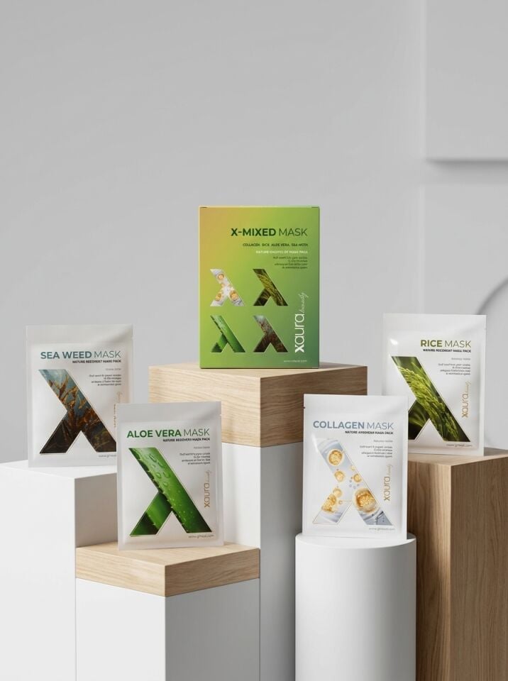 Xaura Beauty X-Mixed Mask Set – 4'lü Karma Kağıt Yüz Maskesi Paketi (Kolajen, Pirinç, Aloe Vera, Deniz Yosunu)