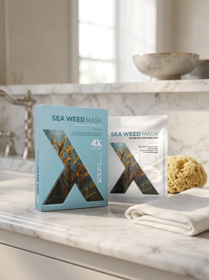 Xaura Beauty Seaweed Mask – Doğal Deniz Yosunu Özlü Canlandırıcı ve Onarıcı Kağıt Yüz Maskesi (4'lü Paket)