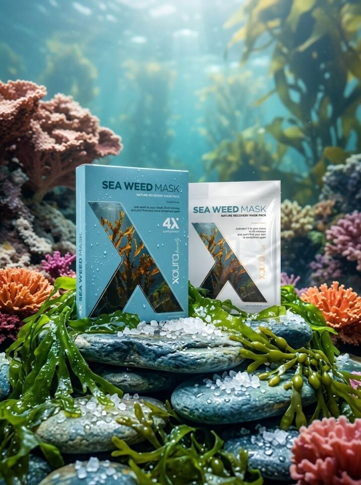 Xaura Beauty Seaweed Mask – Doğal Deniz Yosunu Özlü Canlandırıcı ve Onarıcı Kağıt Yüz Maskesi (4'lü Paket)