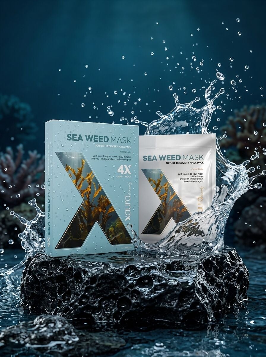 Xaura Beauty Seaweed Mask – Doğal Deniz Yosunu Özlü Canlandırıcı ve Onarıcı Kağıt Yüz Maskesi (4'lü Paket)
