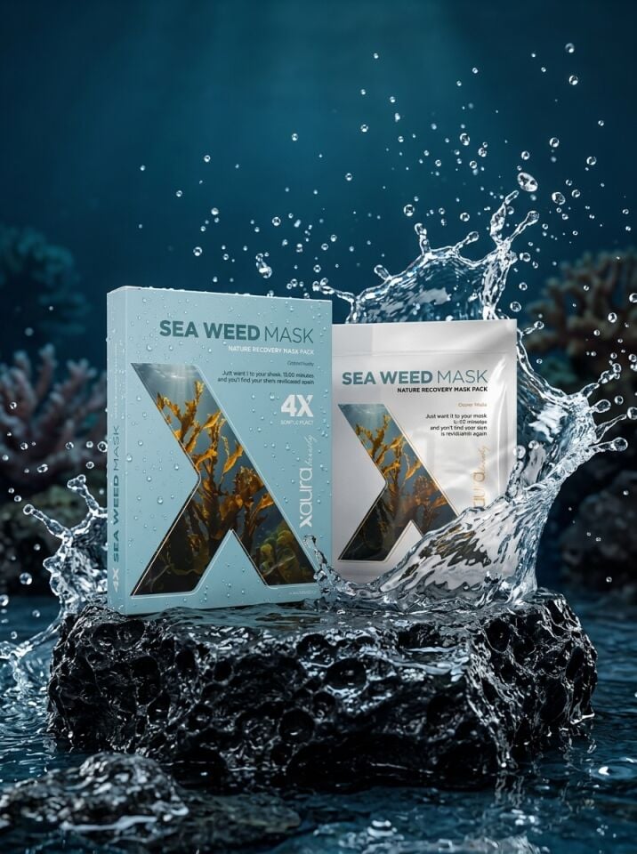 Xaura Beauty Seaweed Mask – Doğal Deniz Yosunu Özlü Canlandırıcı ve Onarıcı Kağıt Yüz Maskesi (4'lü Paket)