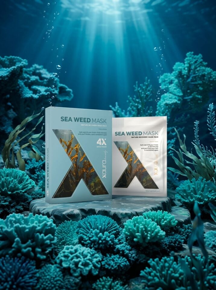 Xaura Beauty Seaweed Mask – Doğal Deniz Yosunu Özlü Canlandırıcı ve Onarıcı Kağıt Yüz Maskesi (4'lü Paket)