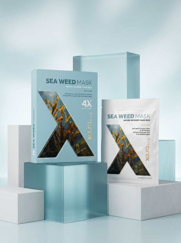 Xaura Beauty Seaweed Mask – Doğal Deniz Yosunu Özlü Canlandırıcı ve Onarıcı Kağıt Yüz Maskesi (4'lü Paket)