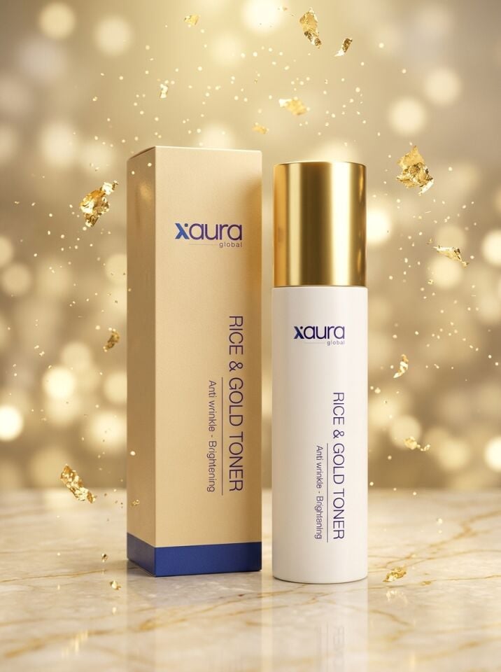 Xaura Global Rice & Gold Toner 150 ml – Pirinç Özü ve 24K Altın Parçacıklı Kırışıklık Karşıtı Aydınlatıcı Yüz Toniği