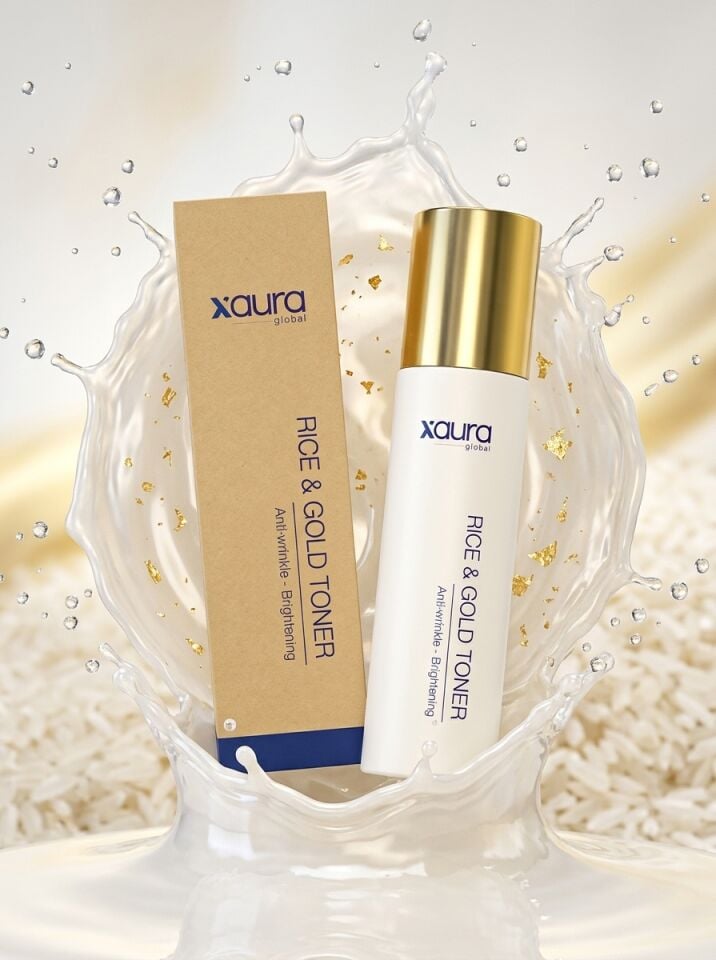 Xaura Global Rice & Gold Toner 150 ml – Pirinç Özü ve 24K Altın Parçacıklı Kırışıklık Karşıtı Aydınlatıcı Yüz Toniği