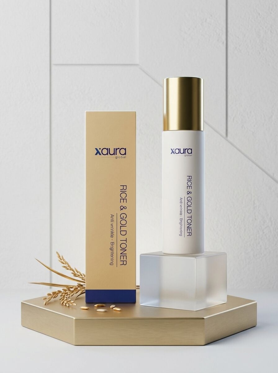 Xaura Global Rice & Gold Toner 150 ml – Pirinç Özü ve 24K Altın Parçacıklı Kırışıklık Karşıtı Aydınlatıcı Yüz Toniği