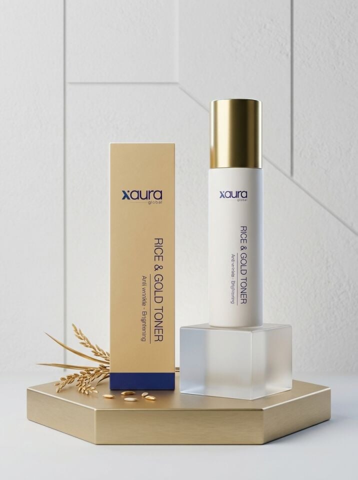 Xaura Global Rice & Gold Toner 150 ml – Pirinç Özü ve 24K Altın Parçacıklı Kırışıklık Karşıtı Aydınlatıcı Yüz Toniği